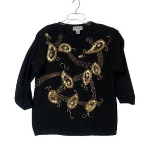 Vintage Victoria Harbour Sweater Large Black Gold Paisley Beaded Sequin